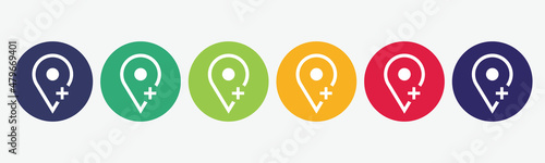 Vector set of isolated add pin location icon. Map poiner.Vector illustration. photo