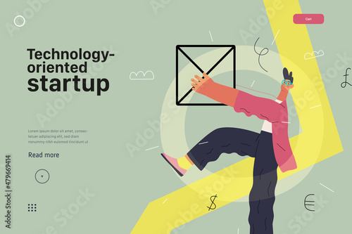 Startup illustration, website landing template. Concept of building new business