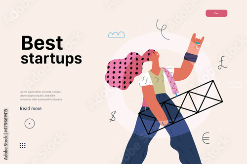 Startup illustration, website landing template. Concept of building new business