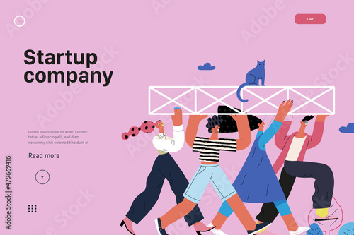 Startup illustration, website landing template. Concept of building new business