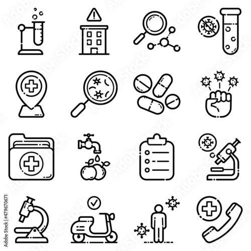 Virus Flat Icon Set Isolated On White Background