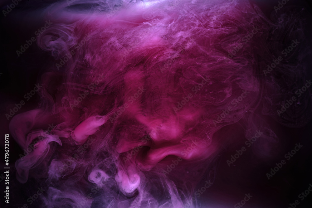 Pink smoke on black ink background, colorful fog, abstract swirling touch ocean sea, acrylic paint pigment underwater Pink smoke on black ink background, colorful fog, abstract swirling touch ocean sea, acrylic paint pigment underwater