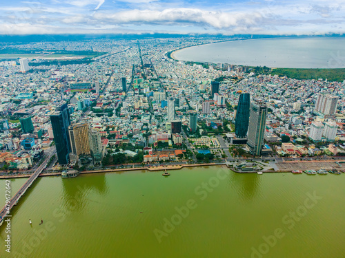 Fototapeta Naklejka Na Ścianę i Meble -  Aerial view of Da Nang city which is a very famous destination for tourists.