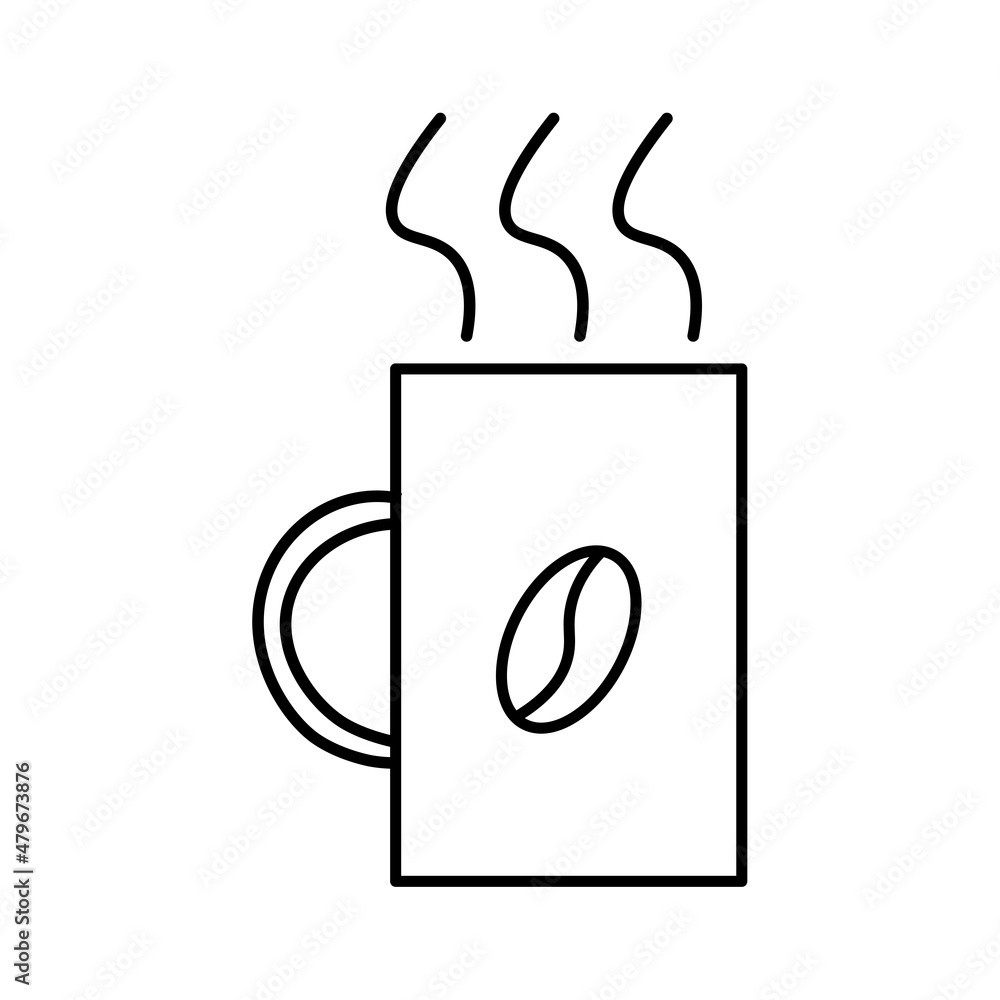 Hot mug icon. Coffee beans sign. Morning beverage. Smoke symbol. Outline design. Vector illustration. Stock image. Hot mug icon. Coffee beans sign. Morning beverage. Smoke symbol. Outline design. Vector illustration. Stock image.