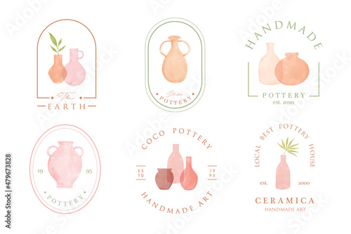 modern shape ceramics vase logo design set