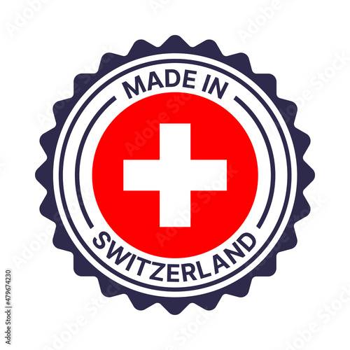 Made in Switzerland labels, signs. Switzerland stamps with flag symbol.