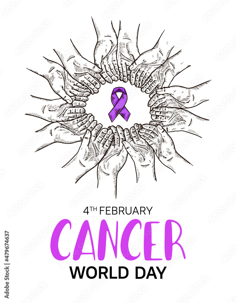 World Cancer Day Vector Design with hand holding and ribbon illustration for campaign and poster World Cancer Day Vector Design with hand holding and ribbon illustration for campaign and poster