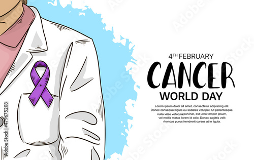 World Cancer Day Vector Design with doctor wearing ribbon illustration for campaign and poster
