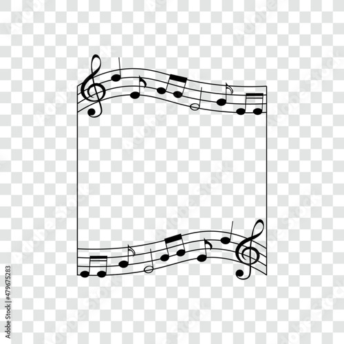 Music notes in square frame, musical border, vector illustration.