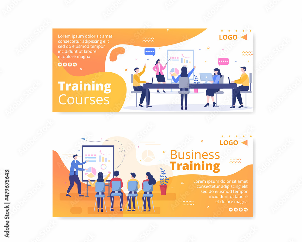 Business Online Training, Seminar or Courses Banner Template Flat Illustration Editable of Square Background for Social media or Greetings Card
