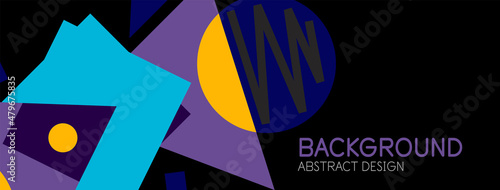 Abstract background. Blocks, lines, triangles, circles composition. Techno or business concept for wallpaper, banner, background, landing page