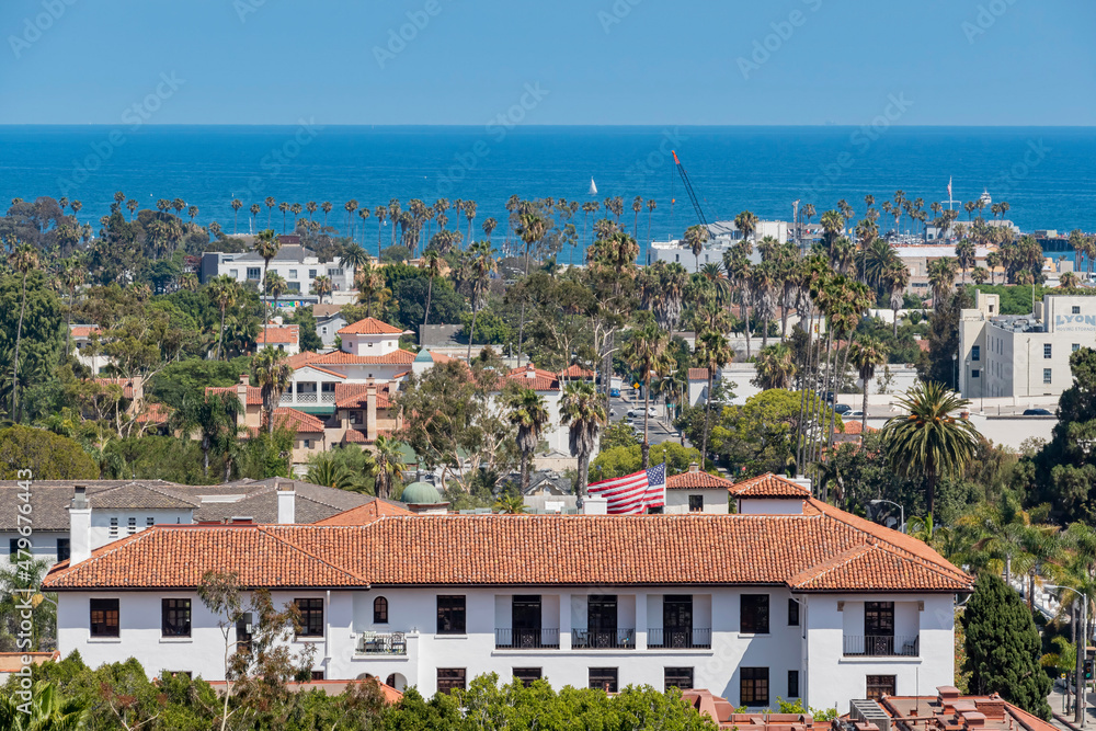 Beautiful high angle view from Santa Barbara County Courthouse