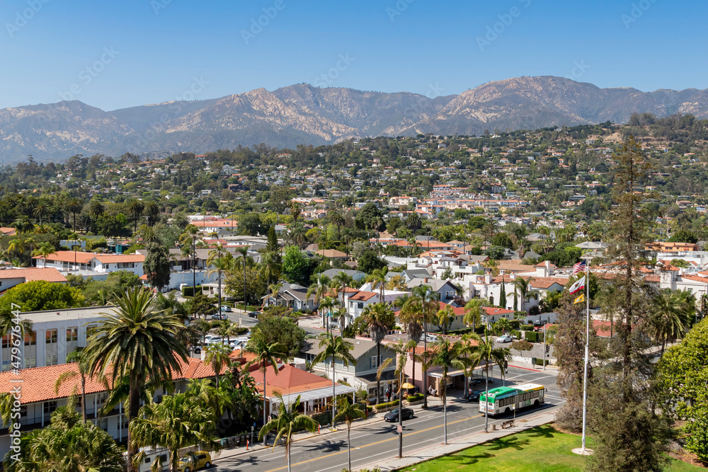 Beautiful high angle view from Santa Barbara County Courthouse - obrazy, fototapety, plakaty 