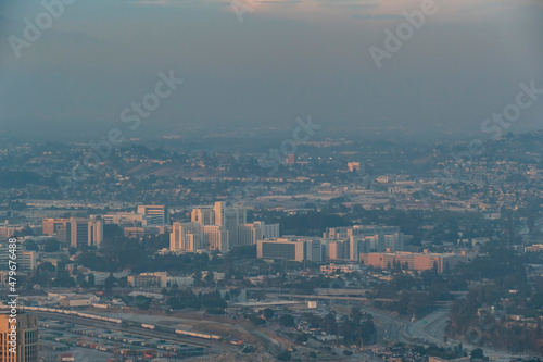 Sunset aerial view of USC Medical Center area