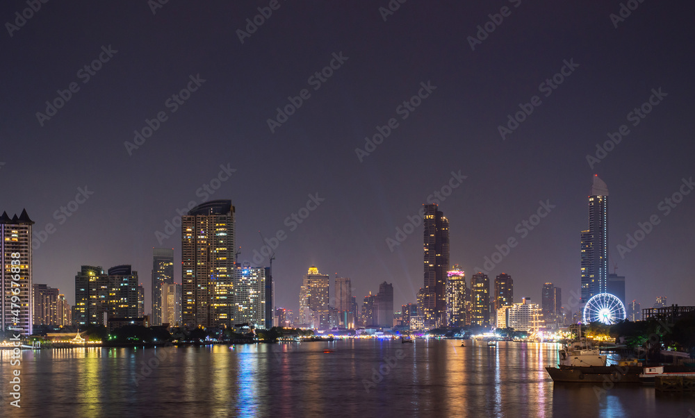 Bangkok cityscape. Bangkok night view in the business district. at twilight,City night,copy space for text.