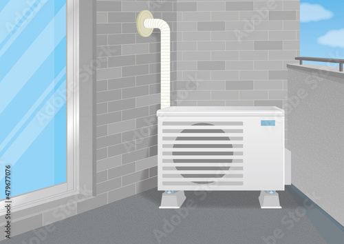 ベランダ 室外機 エアコン イラスト ダクト 置き方 設置 マンション ホース