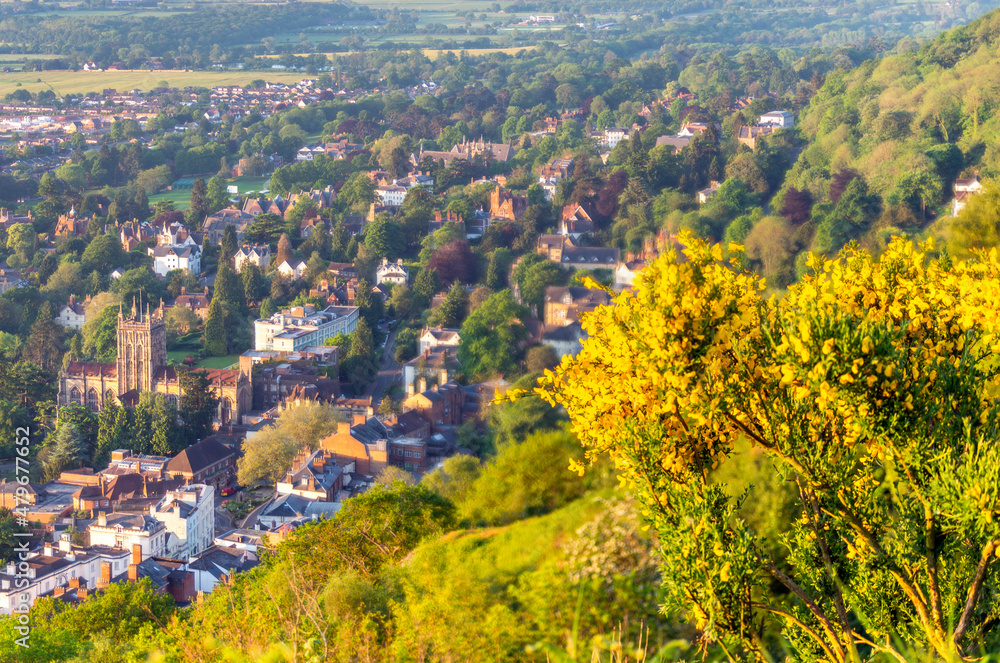 Sunrise over Great Malvern and the Hills,Worcestershire,England,UK