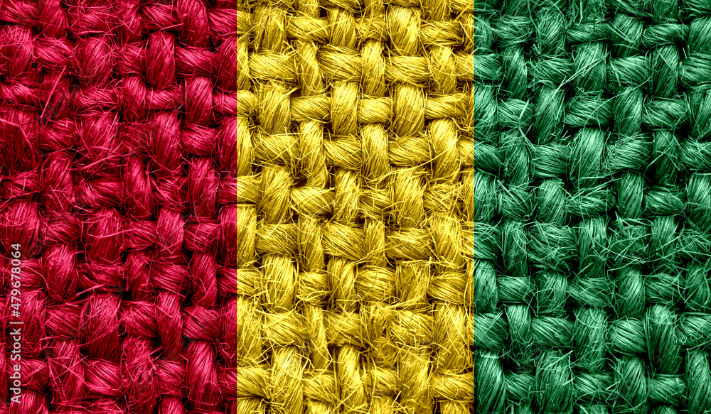 Guinea flag on fabric texture. 3D image