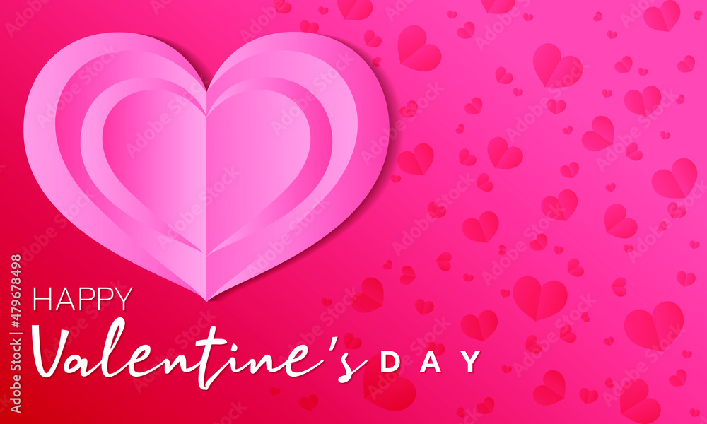 Red hearts paper cut on  pink background with small hearts on the side as background for on valentines day., vector illustration
