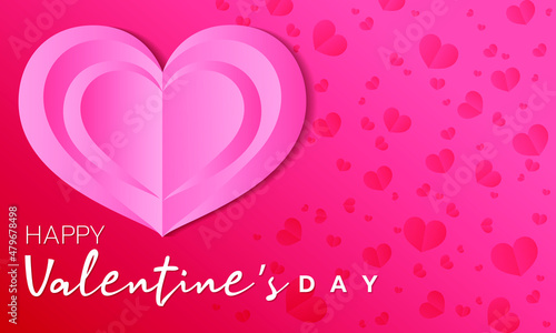 Red hearts paper cut on pink background with small hearts on the side as background for on valentines day., vector illustration