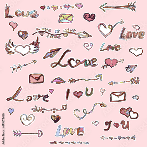 Drawn set of Valentine's day stickers 
