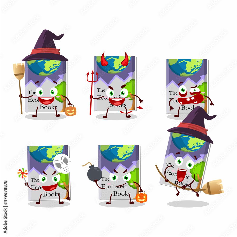 Fototapeta premium Halloween expression emoticons with cartoon character of economic books