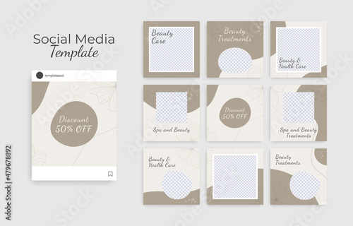 Set of Editable minimal square banner template. Beauty and Spa treatment template design. Suitable for social media post and web ads.