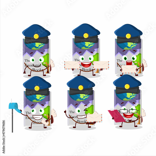 A picture of cheerful economic books postman cartoon design concept