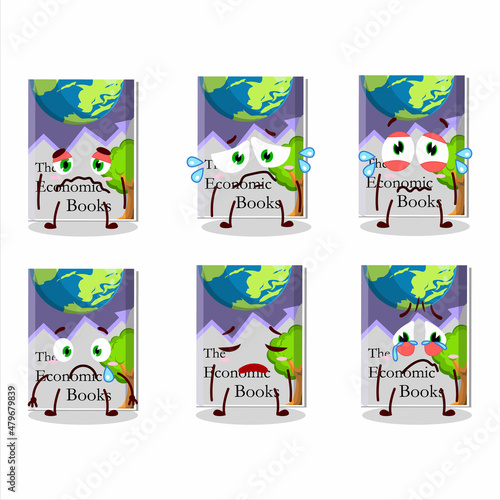 Economic books cartoon character with sad expression