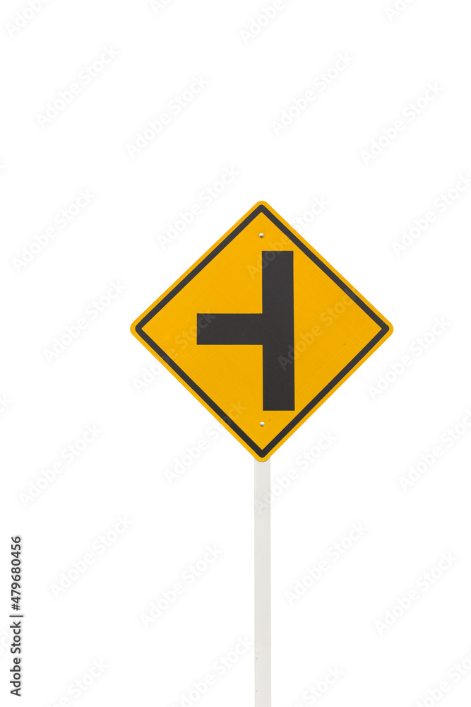 Left junction road signpost on white background Left junction road signpost on white background