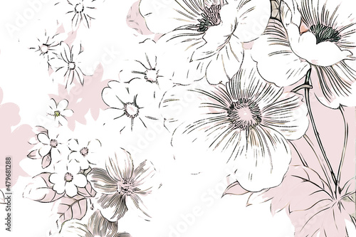 Wallpaper Mural abstract floral rose peony bouquet illustration Torontodigital.ca