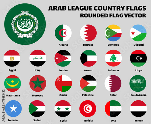 The Arab League Country Flags Set Collection. Rounded Flat Vector