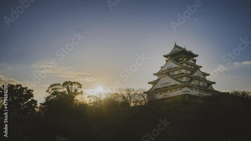 大阪城　朝のタイムラプス　4K UHD