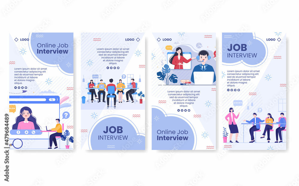 Job Interview Meeting and Candidate of Employment or Hiring Stories Template Flat Illustration Editable of Square Background for Social Media