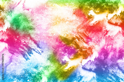 abstract powder splatted background. Colorful powder explosion on white background. Colored cloud. Colorful dust explode. Paint Holi.