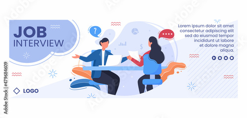 Job Interview Meeting and Candidate of Employment or Hiring Cover Template Flat Illustration Editable of Square Background for Social Media