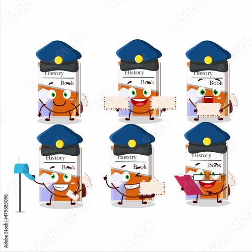 A picture of cheerful history books postman cartoon design concept
