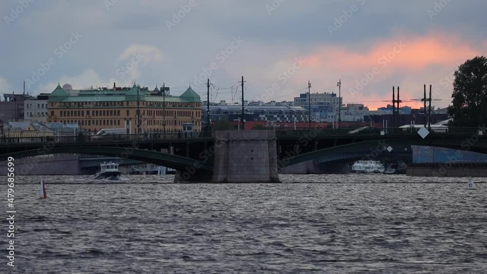 St. Petersburg Cityscape and Neva River during Sunset in Russia - static shot St. Petersburg Cityscape and Neva River during Sunset in Russia - static shot