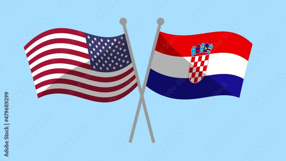 USA and croatia crossed flags animation.4K Video motion Animation. partnership program USA and croatia crossed flags animation.4K Video motion Animation. partnership program