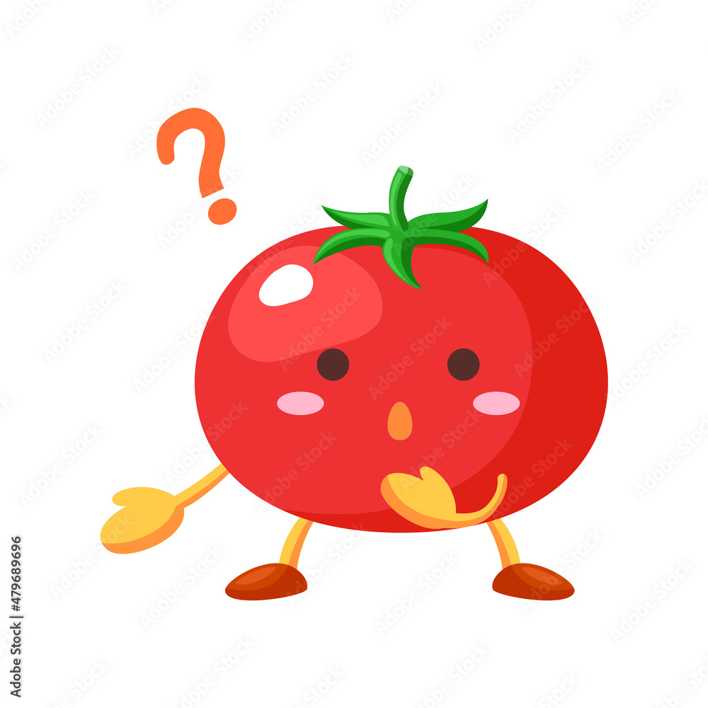 疑問に思うかわいいトマトのキャラクターのイラスト Stock Vector Adobe Stock