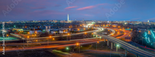 Washington, D.C., city skyline with Lincoln Memorial, Washington Monument and Thomas Jefferson Memorial