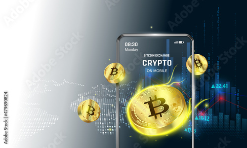 Bitcoin exchange. Flat design style web banner of blockchain technology, bitcoin, altcoins, cryptocurrency mining, finance, digital money market, cryptocoin wallet, crypto exchange. Vector