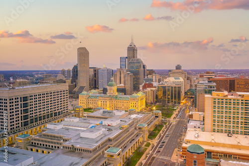 Downtown Indianapolis skyline cityscape of Indiana in USA