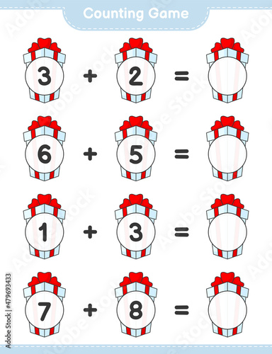 Counting game, count the number of Gift Box and write the result. Educational children game, printable worksheet, vector illustration