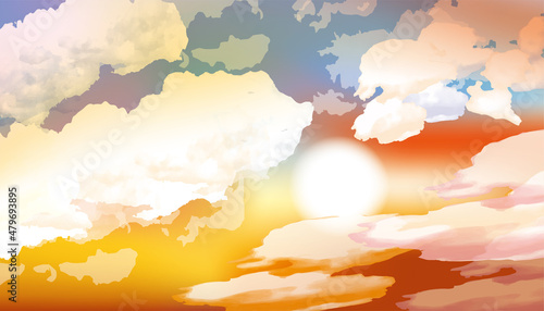 ドラマチックな雲　夕陽のイラスト