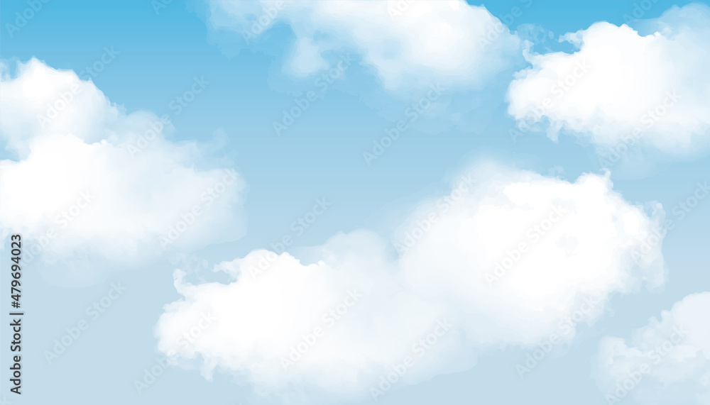 Obraz premium 青空に雲が浮かんでるイラスト