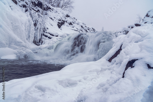 Visimo-Utkinsky waterfall in winter. Russia