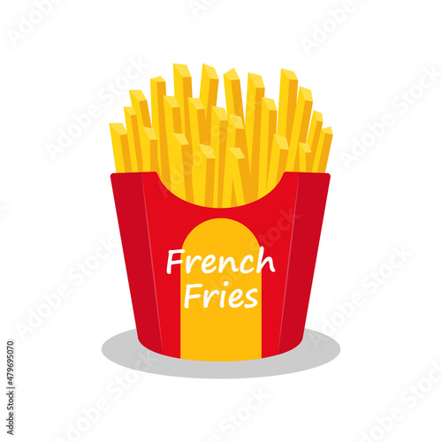 Potatoes French Fries in Red Carton Package Box Isolated on White background. Fast Food