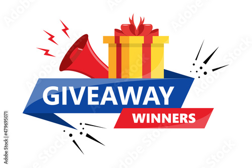 Giveaway, enter to win. Gift concept for winners. Social media post template for promotion design