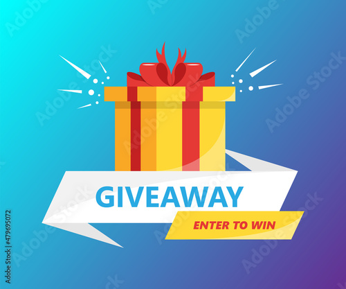 Giveaway, enter to win. Gift concept for winners. Social media post template for promotion design